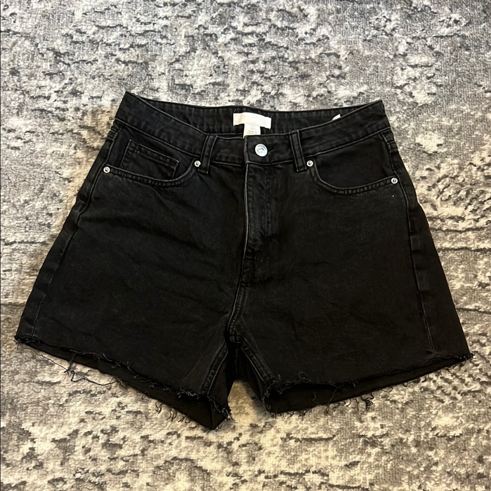 H&M Black Jean Shorts High-Waisted Frayed Hem
